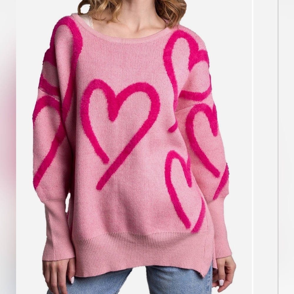 Saachi Wispy Heart Tunic Sweater One Size